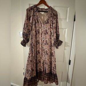 Cleobella Long Sleeve Paisley Dress in Purple and Cream size Small